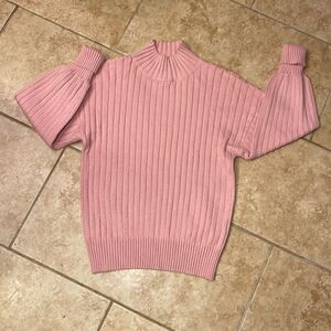 Pink ribbed knit mock neck sweater